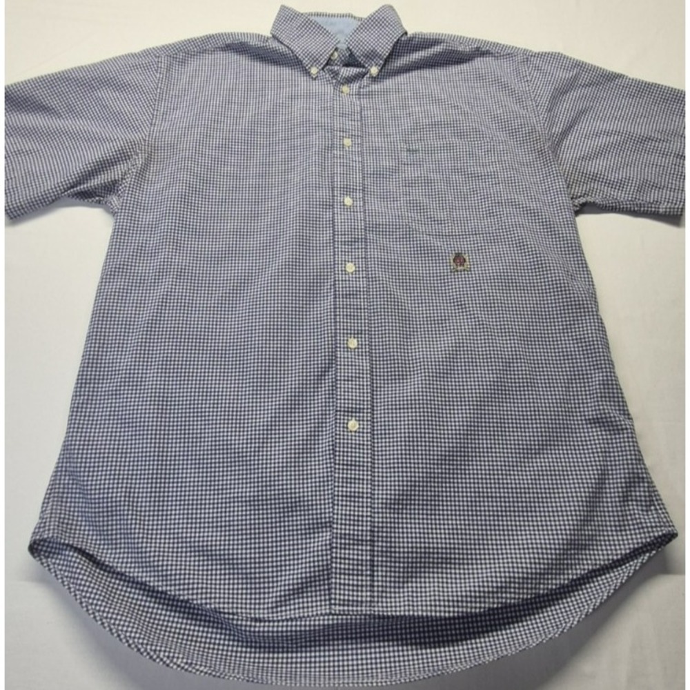 Tommy Hilfiger men's blue/white checked short sleeve‎ button down shirt sz. L